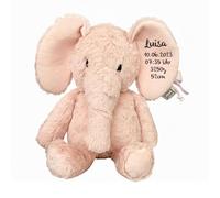 Mainely Peluche elefante personalizzabile L Rosa - morbido e delicato sulla pelle - per neonati e bambini - personalizzato con il nome e i dati di nascita - Label Label