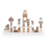 Mainely Personalizzabili blocchi da costruzione in legno Nougat - 50 pezzi & contenitore, apprendimento delle forme - per bambini da 2 anni - personalizzati con nome & dati di nascita - Label Label