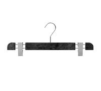 Mainetti Appendini per Gonne, Pantaloni Uomo Donna, Grucce in Plastica Salvaspazio, con Clip Antiscivolo in Metallo, Effetto Venature Legno, Made in Italy, Set 10 Pezzi (Nero, gancio zincato, 38 cm)