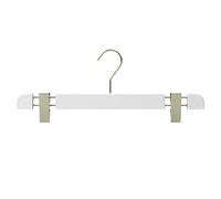 Mainetti Appendini per Gonne, Pantaloni Uomo Donna, Grucce in Plastica Salvaspazio, con Clip Antiscivolo in Metallo, Effetto Venature Legno, Made in Italy, Set 10 Pezzi, Bianco, Gancio Ottonato, 38cm