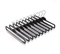 Mainetti Appendini per Pantaloni, Jeans, Uomo Donna, Grucce in Plastica, Sottili, Salvaspazio, con Barra Porta Pantaloni in Spugna Antiscivolo, Set di 10 pezzi, Nero Lucido con Gancio Zincato, 38cm