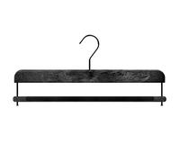 Mainetti Appendini per Pantaloni Uomo Donna, Grucce in Plastica, Salvaspazio, con Barra in Velluto Antiscivolo, Effetto Venature Legno, Made in Italy, Set di 10 Pezzi (Nero con gancio nero, 38 cm)