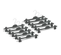 Mainetti Grucce in Velluto Antiscivolo, con Pinze Gommate, per Gonne, Jeans, Pantaloni Uomo Donna, Appendini Salvaspazio, Leggeri, Made in Italy, Set 10 Pezzi (Grigio Scuro, 36 cm)