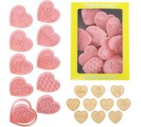 Mainiusi Stampini a forma di cuore per San Valentino, 10 pezzi, stampini per biscotti a forma di cuore, in plastica, accessori per biscotti fatti in casa