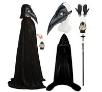 MAINOSHY Maschera da dottori della peste con naso lungo, maschera steampunk, per costume di Halloween, gotico, retrò, in pelle, con guanti neri, canna, mantello nero con cappuccio per feste di