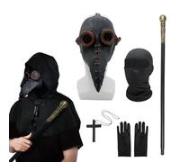 MAINOSHY Set di 6 maschere da dottore della peste, maschera per Halloween, becco lungo da uccello, maschera steampunk con mantello e collana con guanti neri, scettro, accessori per costume di