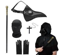 MAINOSHY Set di 6 Maschere da Medico della Peste, Costumi di Halloween con Maschere a Becco Lungo da Uccello, Maschera Steampunk con Mantello, Collana della Crocifissione, Guanti Neri, Scettro