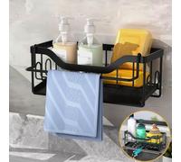 MainPi Porta Spugne Cucina Lavello, Organizzatore Lavello con Porta Asciugamano, Organizer Salvaspazio con Vassoio Gocciolamento, Organizer per Spazzole, Stracci e Spugne (Nero)
