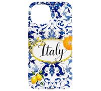 Maiolica blu italiana limone Arte mediterranea Custodia per iPhone 15