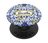 Maiolica blu italiana limone Sicilia arte PopSockets PopGrip Adesivo