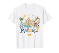 Maiorca Spagna Cattedrale costiera Mulino a Vento Souvenir da Viaggio Maglietta con Stampa Grafica Economica, Uomo, Bianco, S