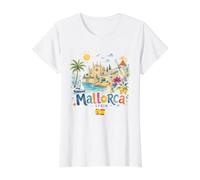 Maiorca Spagna Cattedrale costiera Mulino a Vento Souvenir da Viaggio Maglietta con Stampa Grafica Economica, Donna, Bianco, XL