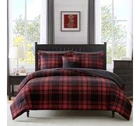 MaiRêve Set copripiumino per letto queen size, 8 pezzi, design a quadri, comodo set di biancheria da letto per tutte le stagioni, leggero, caldo e traspirante (rosso, matrimoniale, 228,6 x 228,6 cm)