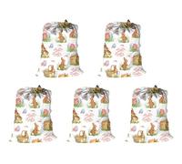 Maishijie 5 sacchetti regalo con stampa Oxford, traspiranti, con coulisse, riutilizzabili, per matrimoni, feste, compleanni (21 x 31 cm)