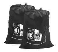 Maishijie Confezione da 2 sacchetti di tela di cotone resistenti per bucato, altamente resistenti, per vestiti sporchi, con cordino con chiusura a cavo (Nero)