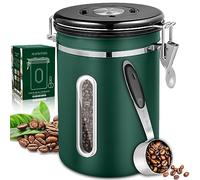MAISITOO Barattolo per Caffè, 1.8L Acciaio Inox, Ermetico, con Quadrante Data e Cucchiaio, per Caffè, Tè, Zucchero, Farina, Spezie
