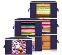 MAISITOO Borsa portaoggetti, 6 pezzi da 90 l con coperchio, organizer per guardaroba, grandi scatole pieghevoli per copriletti, coperte, abbigliamento stagionale (blu)