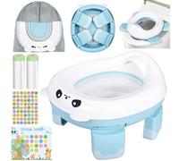 MAISITOO Vasino Pieghevole 3-in-1 per Bambini - Riduttore WC Portatile con Sacchetti USA e Getta, Borsa da Viaggio, Adesivi Premio e Base Antiscivolo - Ideale per Casa e Viaggio (Blu)