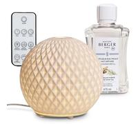 Maison Berger - Diffusore Elettrico Sfera in Ceramica Bianca + Ricarica 475 ML Tè Bianco Purezza - Nebbia Profumata - Telecomando - Timer 30/60/120 min - Serbatoio 80 ML