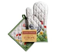 Maison d 'Hermine Basse Cour Set guanti da forno 100% cotone (19cm x 33cm) e presine (20cm x 20cm) per barbecue, cucina, alla griglia, microonde, primavera/estate, Festa della mamma