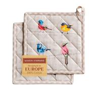 Maison d' Hermine Birdies On Wire Set di 2 presine, 100% cotone, per pentole, forno, microonde, per grigliate, primavera/estate (20cm x 20cm)