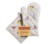 Maison d' Hermine Birdies On Wire Set di guanto da forno in 100% cotone (19cm x 33cm) e presina (20cm x 20cm) adatto per barbecue, pentole, forno, forno a microonde, grigliate, primavera e estate