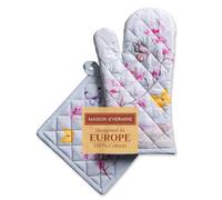 Maison d' Hermine Blossoms In Spring - Set di guanti da cucina in 100% cotone (19 x 33 cm) e presina (20 x 20 cm) per barbecue, cottura, microonde, primavera, estate, festa della mamma