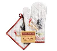 Maison d' Hermine Campagne Set di guanti da forno in 100% cotone (19cm x 33cm) e presina (20cm x 20cm) per barbecue, cottura, forno a microonde, grigliate, primavera, estate, Pasqua