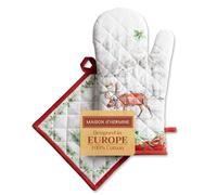 Maison d' Hermine Christmas Tradition Set di guanti da forno in 100% cotone (19cm x 33cm) e presina (20cm x 20cm) per barbecue, cuocere, forno a microonde, grigliate, Ringraziamento e Natale
