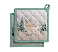 Maison d 'Hermine Deer In The Woods Set di 2 presine in cotone 100% con anello resistente al calore per barbecue Cucina Grigliare Microonde Barbecue Ringraziamento/Natale(20cm x 20cm)
