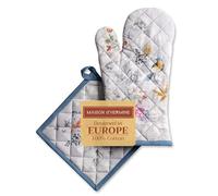Maison d' Hermine Equinoxe - Grey Set di guanti da forno in 100% cotone (19cm x 33cm) e supporto per pentole (20cm x 20cm) per barbecue, cottura al forno a microonde, autunno/inverno