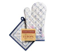 Maison d 'Hermine Faience Set di guanto da forno in 100% cotone (19cm x 33cm) e presina (20cm x 20cm) per barbecue, pentole, forno, forno a microonde, grigliate, primavera estate