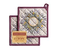 Maison d 'Hermine Fanny Lavender 100% cotone Set di 2 presine resistenti al calore con anello per barbecue, Cucina, Grigliare, Microonde, primavera/estate (20cm x 20cm), Festa della mamma