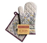 Maison d' Hermine Fanny Lavender Set di guanti da forno in 100% cotone (19cm x 33cm) e presina (20cm x 20cm) per barbecue, cottura, forno a microonde, grigliate, primavera, estate, Pasqua