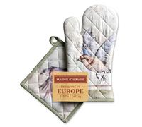 Maison d' Hermine Flying Birds - Set di guanti da cucina in 100% cotone (19 x 33 cm) e presina (20 x 20 cm) per barbecue, cottura, cottura, griglia, microonde, primavera, estate, festa della mamma