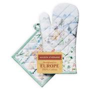 Maison d' Hermine Guanti da forno (19 cm x 33 cm) e presina (20 cm x 20 cm), set in 100% cotone, resistenti al calore, per grigliare, cuocere, grigliare, Snowy World, giorno del Ringraziamento/Natale