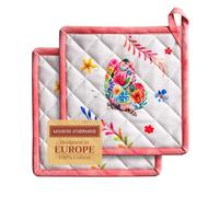 Maison d' Hermine Happy Florals Set di 2 presine, 100% cotone, per pentole, forno, forno a microonde, per grigliate, primavera/estate (High Summer, 20cm x 20cm)