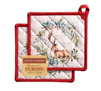 Maison d' Hermine Holly Time Set 100% cotone di 2 presine termoresistenti per barbecue, Cucina, Microonde, Ringraziamento/Natale(20cm x 20cm)