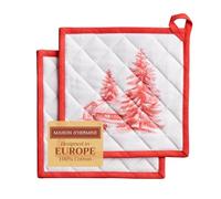 Maison d' Hermine Hot Pads - Sottopentola pasquali in 100% cotone con fiocco, resistente al calore, set con 2 presine per microonde, inverno Jouy - Ringraziamento/Natale (20cm x 20cm)