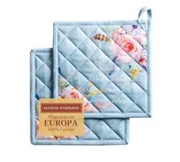 Maison d' Hermine Ibiza Set di 2 presine, 100% cotone, per barbecue, pentole, forno, microonde, grigliate, primavera/estate (Blue, 20cm x 20cm)