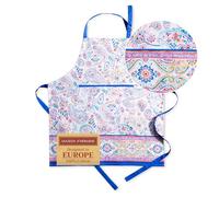 Maison d' Hermine Indian Floral - Grembiule da cucina in 100% cotone, 1 pezzo, con collo regolabile e tasca centrale nascosta, cravatte lunghe per donna/uomo, chef, cucina (70cm x 85cm)