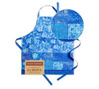 Maison d' Hermine Indigo Love - Grembiule da cucina in 100% cotone, 1 pezzo, con collo regolabile e tasca centrale nascosta, cravatte lunghe per donne e uomini, chef cucina (70cm x 85cm)