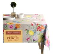 Maison d' Hermine Jardin D'Ete - Fog - Tovaglia in 100% cotone, per cucina, cena, tavolo, decorazione per feste, matrimoni, primavera/estate (rettangolare, 140cm x 180cm)