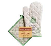 Maison d' Hermine Jardin Du Roy Set di guanti da forno in 100% cotone (19cm x 33cm) e presine (20cm x 20cm) per barbecue, cuocere, forno a microonde, grigliate, ringraziamento e Natale