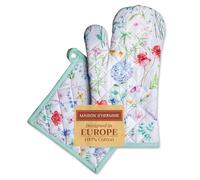 Maison d' Hermine Just Floral Set di guanti da forno in 100% cotone (19cm x 33cm) e presina (20cm x 20cm) per barbecue, cottura, forno a microonde, grigliate, primavera, estate, Pasqua