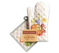 Maison d' Hermine Lumina Set di guanti da forno in 100% cotone (19cm x 33cm) e presina (20cm x 20cm) per barbecue, cuocere, forno a microonde, grigliate, Ringraziamento e Natale