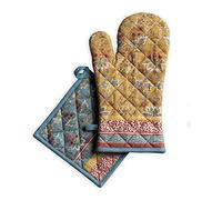 Maison d' Hermine Marquise Set di guanti da forno in 100% cotone (19cm x 33cm) e presina (20cm x 20cm) per barbecue, cottura, forno, forno a microonde, grigliate, primavera, estate, Pasqua