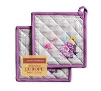 Maison d' Hermine Peonia, set di 2 presine in 100% cotone, per barbecue, cottura, forno, microonde, grigliate, primavera/estate, Pasqua, (20 x 20 cm)