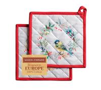 Maison d' Hermine Presine in 100% cotone, set da 2 pezzi (20 cmx20 cm), resistenti al calore, con supporto per pentola a fiocco, per cuocere, grigliare, morzine, giorno del Ringraziamento/Natale