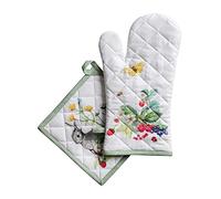 Maison d 'Hermine Printemps Set guanti da forno 100% cotone (19cm x 33cm) e presina (20cm x 20cm) per barbecue, cucina, alla griglia, microonde, primavera/estate, Festa della mamma